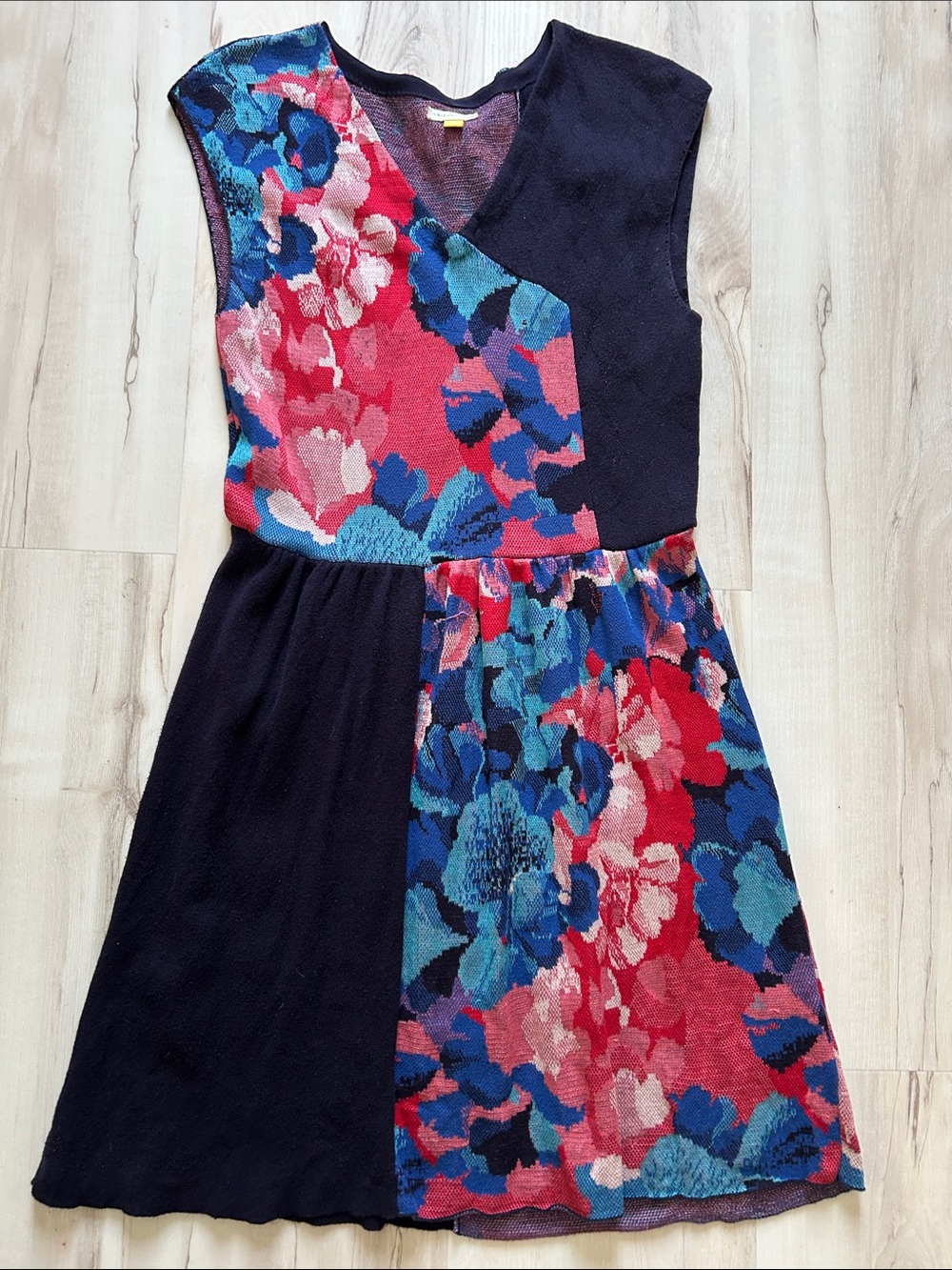 leifsdottir Navy Dress with Pink, Red and Blue Floral Panels